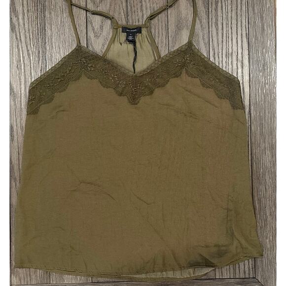 Halogen Women's Olive Green Lace Trim Halter Adjustable Strap Camisole M NWT - Picture 1 of 9